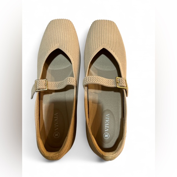 Vivaia Margot Square-Toe Mary Janes | Beige Knit | Size 39 - Picture 2 of 11